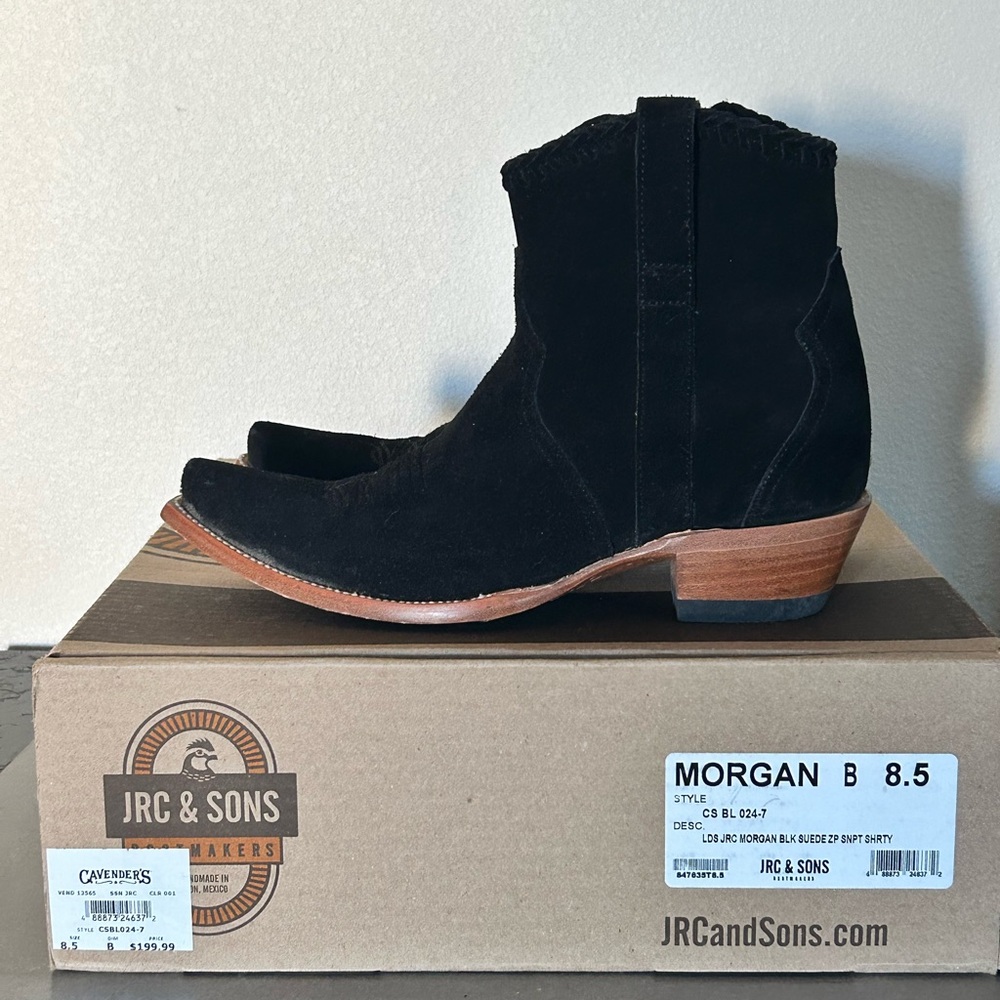 black suede cowboy boots snap toe bootie size 8.5 women’s